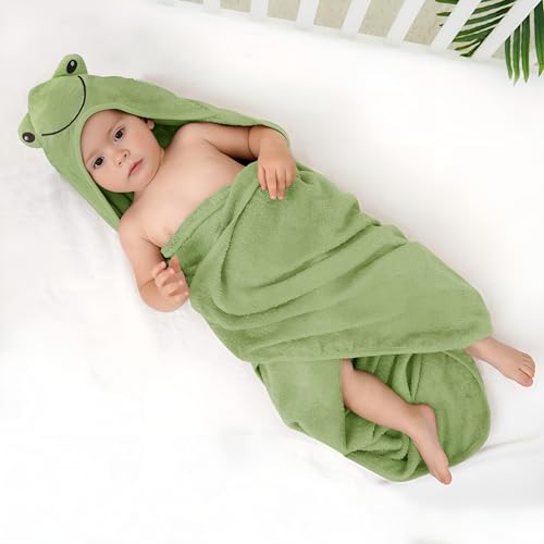Kradyl Kroft 100% Cotton Baby Hooded Bath Towel with Bath Loofah | Soft Absorbent Cotton Bath Towels for Baby (Froggy) - Image 1
