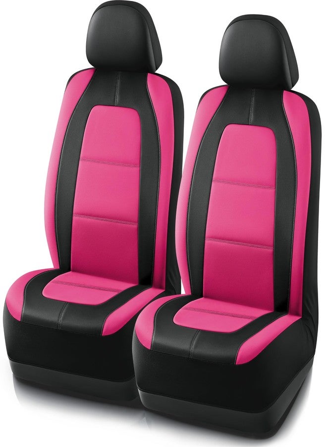 Road Comforts Car Seat Cover, Leather Car Seat Covers, Front Low Back Sport Seat Covers, Airbag Compatible, Universal Fits for Most Cars (Hot Pink - Image 1