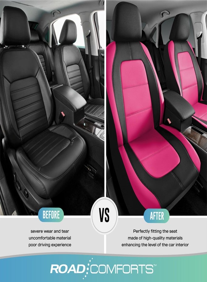 Road Comforts Car Seat Cover, Leather Car Seat Covers, Front Low Back Sport Seat Covers, Airbag Compatible, Universal Fits for Most Cars (Hot Pink - Image 3