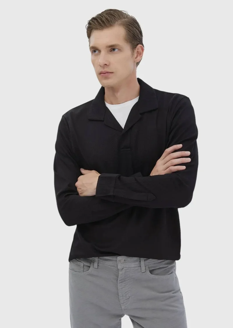 RAMSEY Black Polo Neck Jacquard Sweatshirt