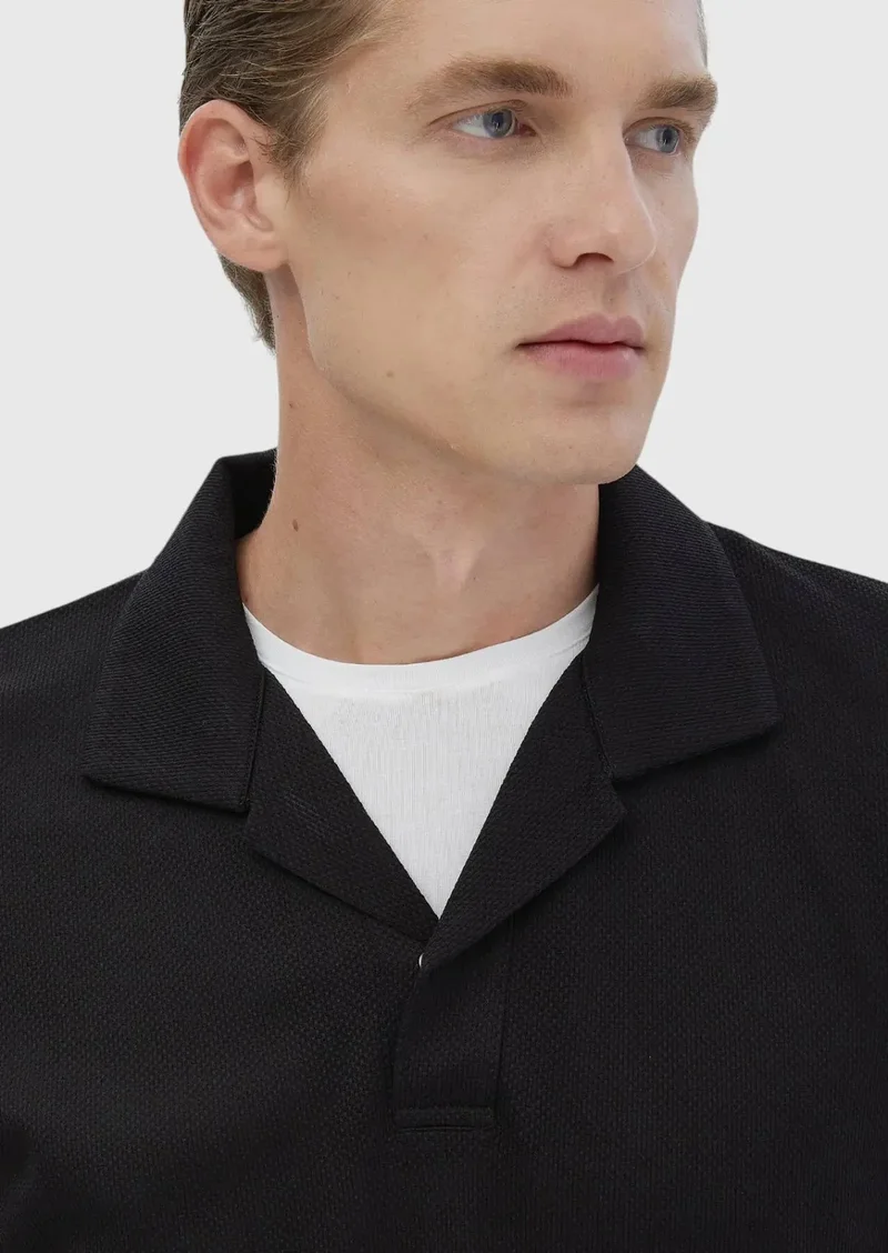 RAMSEY Black Polo Neck Jacquard Sweatshirt