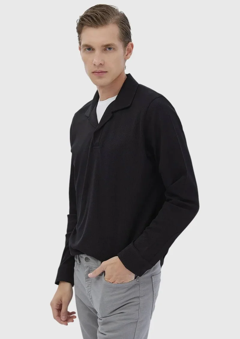 RAMSEY Black Polo Neck Jacquard Sweatshirt