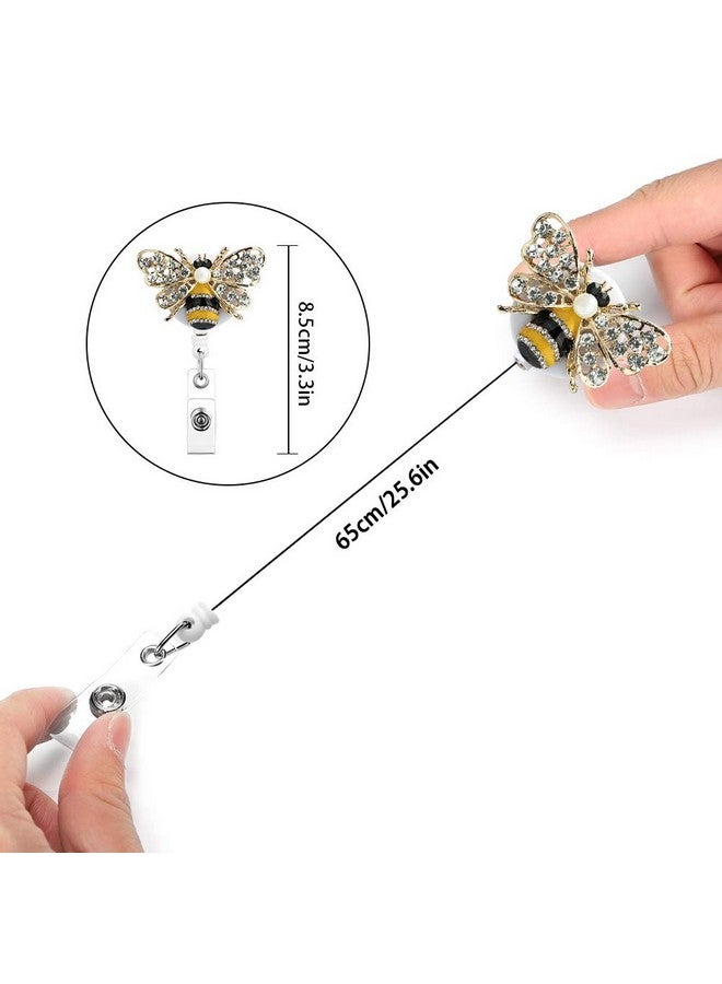 Soleebee Bling Bling Retractable Badge Reel Holder Id Badge Holder With Belt Clip For Nurse 25.6 Inches Retractable Cord (Crystal Bee Yellow) - Image 2