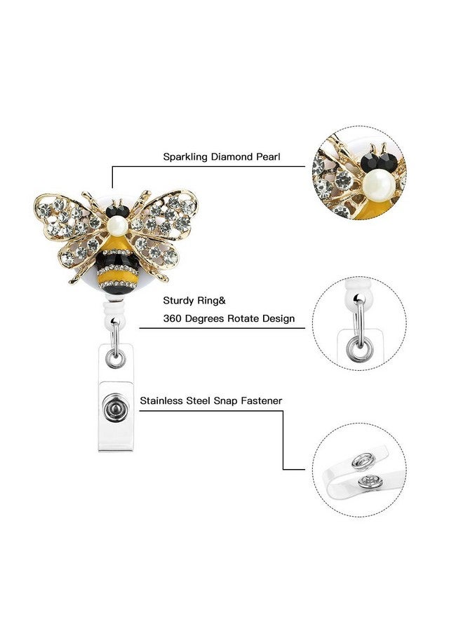 Soleebee Bling Bling Retractable Badge Reel Holder Id Badge Holder With Belt Clip For Nurse 25.6 Inches Retractable Cord (Crystal Bee Yellow) - Image 4