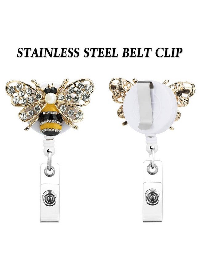 Soleebee Bling Bling Retractable Badge Reel Holder Id Badge Holder With Belt Clip For Nurse 25.6 Inches Retractable Cord (Crystal Bee Yellow) - Image 3