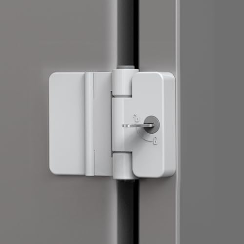 FIGEPO Refrigerator Adhesive Locks Double Button Fridge Door Lock with Key, Child Proof Freezer Cooler Door Lock, Child Baby Safety File Drawer Lock and Cabinet Locks (White, 1) - Image 1