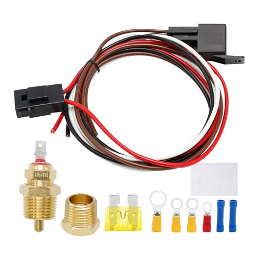 DUZFOREI Fan Sensor Switch Electric Cooling Fan Thermostat Kit Electric Fan Wiring Kit Temperature Sensor Switch Electric Fan Relay Kit, 185 on 175 Off, 40 AMP - Image 2