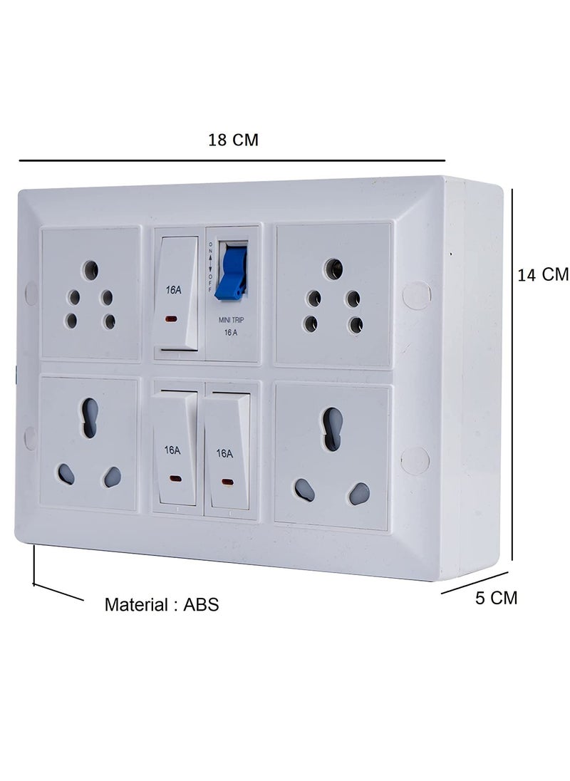 HACKENSACK Hackensack Extension Board Two 16A Two 6A Socket 3 Switch 16A and 16A MCB Polycarbonate Long 15 SQMM x 3 Core Heavy Duty 5 Meter Wire Cable with 15 Amp 3 Pin Plug White  - Image 2