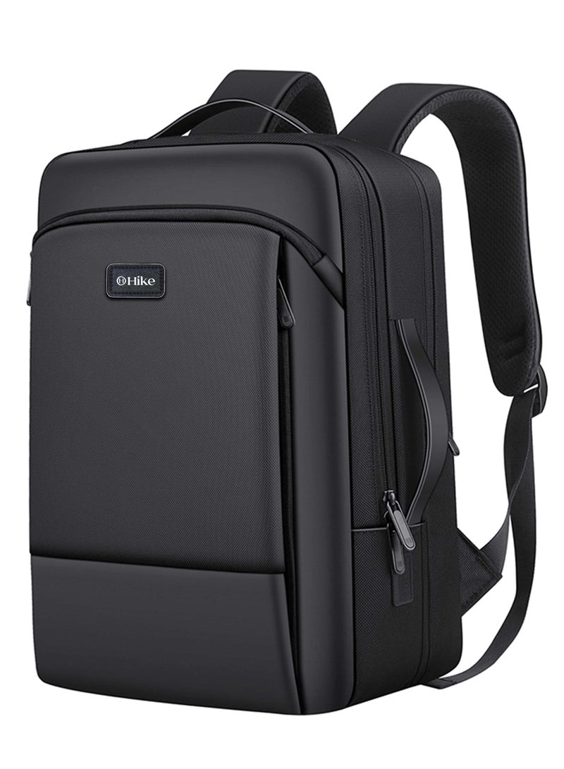 HIKE Durable Laptop Backpack Expandable Water-Resistant Shoulder Daypack with Built in USB port for Travel/Business/College/ School, HKV1- Black - Image 1