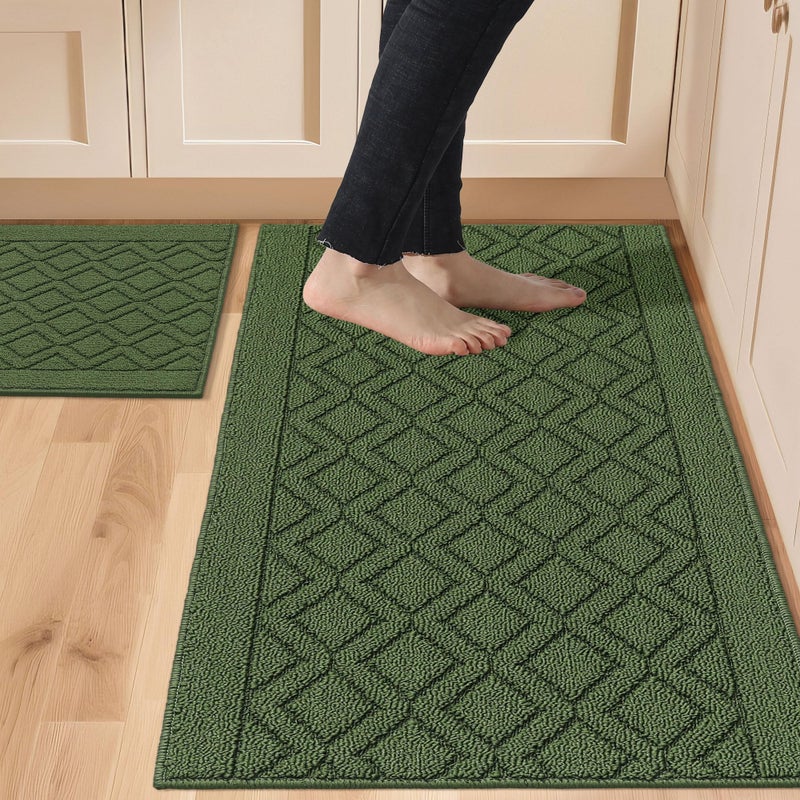 COSY HOMEER COSY HOMEER 48x20 Inch30X20 Inch Kitchen Rug Mats Made of 100 Polypropylene 2 Pieces Soft Kitchen Mat Specialized in Anti Slippery and Machine Washable for Home KitchenGreen