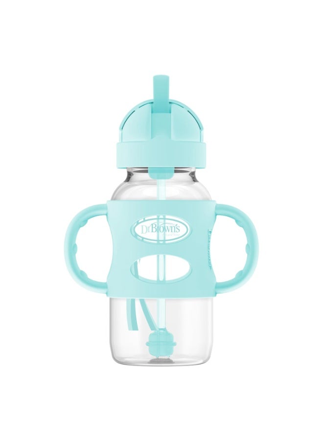 Dr. Brown's Dr. Brown's Milestones Wide-Neck Sippy Straw Bottle with 100% Silicone Handles and Weighted Straw, 9 oz/270 mL, Green, 6m+  - Image 1