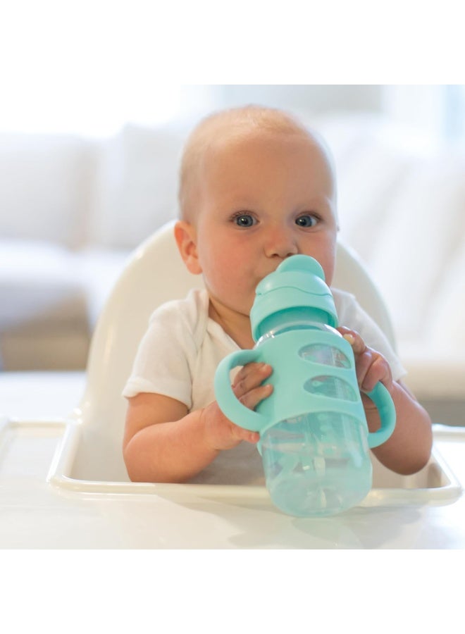 Dr. Brown's Dr. Brown's Milestones Wide-Neck Sippy Straw Bottle with 100% Silicone Handles and Weighted Straw, 9 oz/270 mL, Green, 6m+  - Image 2