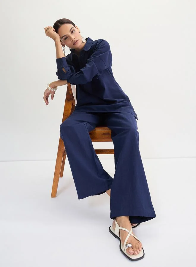 فيميلا بنطال مستقيم من قماش قطني وكتان