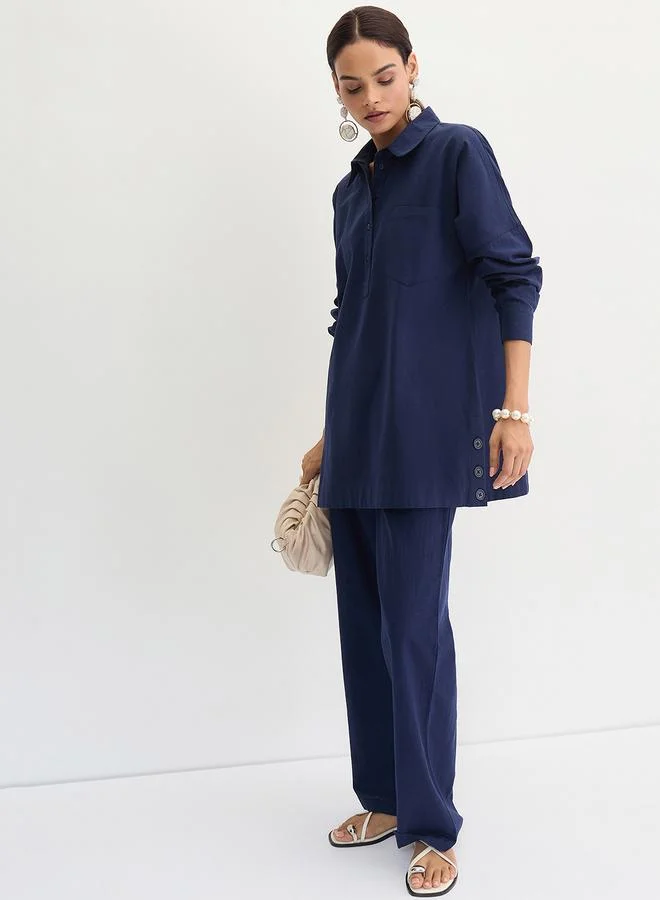 فيميلا بنطال مستقيم من قماش قطني وكتان