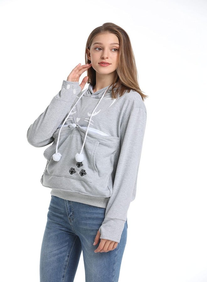 ALYC Unisex Hoodies Pet Holder Cat Dog Kangaroo Pouch Carries Pullover with Cat Printing Sweatshirt (Light Grey, S) - Image 5