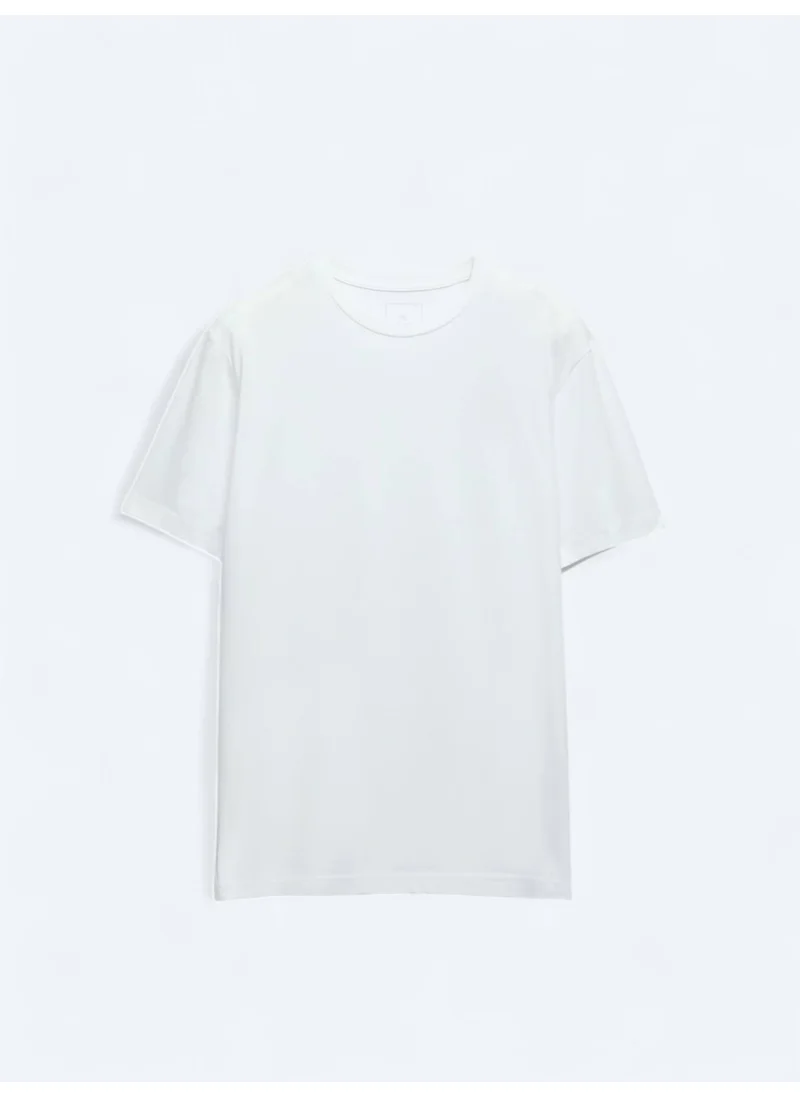 Kip White Crew Neck Cotton Blend T-Shirt