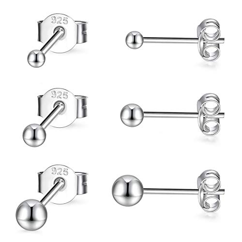 EPIRORA Sterling Silver Stud Earrings for Women- 3 Pairs Tiny Ball Stud Earrings Round CZ Cubic Zirconia Earrings Pearl Earrings Set Cartilage Small Tragus Earrings(2mm,3mm,4mm) - Image 1