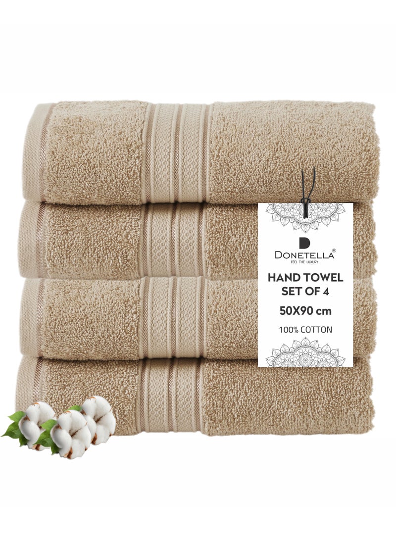 Donetella Premium 100 % Combed Cotton 4-Pcs Hand Towel Set (50 X 90 CM) 600 GSM Super Soft Hand Towel, Highly Absorbent, Quick Dry,Best Towel for Bathroom, Spa And Hotel,Light Beige - Image 1