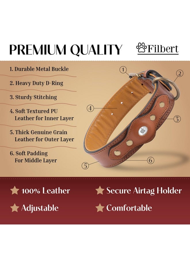 Filbert Leather Dog Collar with Airtag Holder, Upgraded Secure Airtag Collar Luxury, for Medium Dogs, Leather, Waterproof, Premium, Adjustable for All Breeds, Heavy Metal Buckle, Ultra-Durable - Image 4