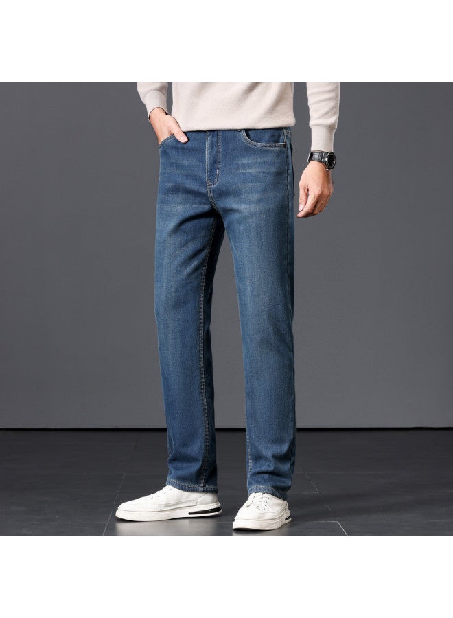 Fapai Winter Fleece Lined Jeans Warm Straight Leg Loose Stretch Pants - Image 5