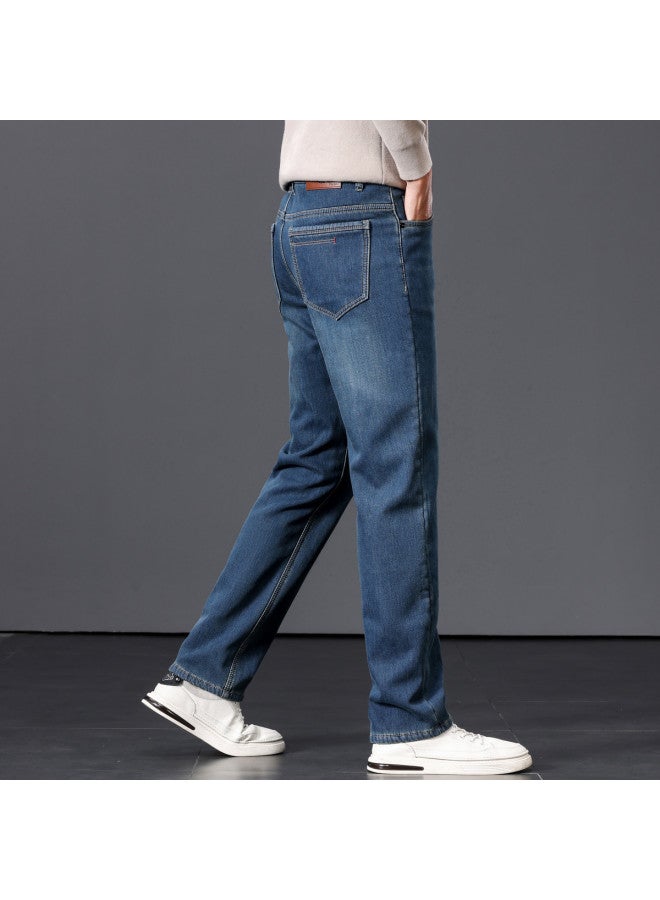 Fapai Winter Fleece Lined Jeans Warm Straight Leg Loose Stretch Pants - Image 4