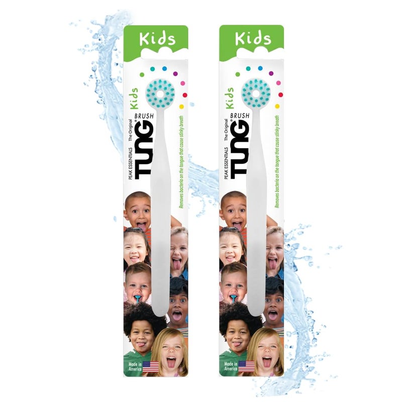 Peak Essentials The Original TUNG Brush Tongue Cleaner for Kids, Childs Tongue Scraper, Kids Tongue Brush, Childrenâ€™s Tongue Cleaner Brush, Tongue Scrubber, Made in America, Set of 2 - Image 1