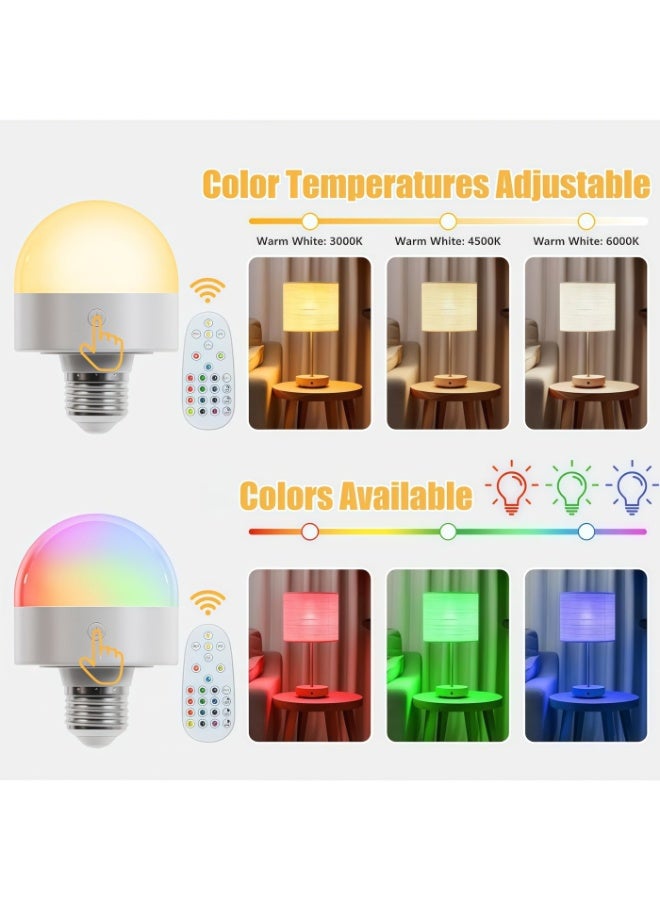 Lurette 2 Pack E27 Rechargeable Light Bulb with Remote and Timer, Magnetic Light Bulb, with 3 Color Temperatures and 12 RGB Colors, Dimmable Wireless LED Bulb, 3 Installation Methods - Image 2