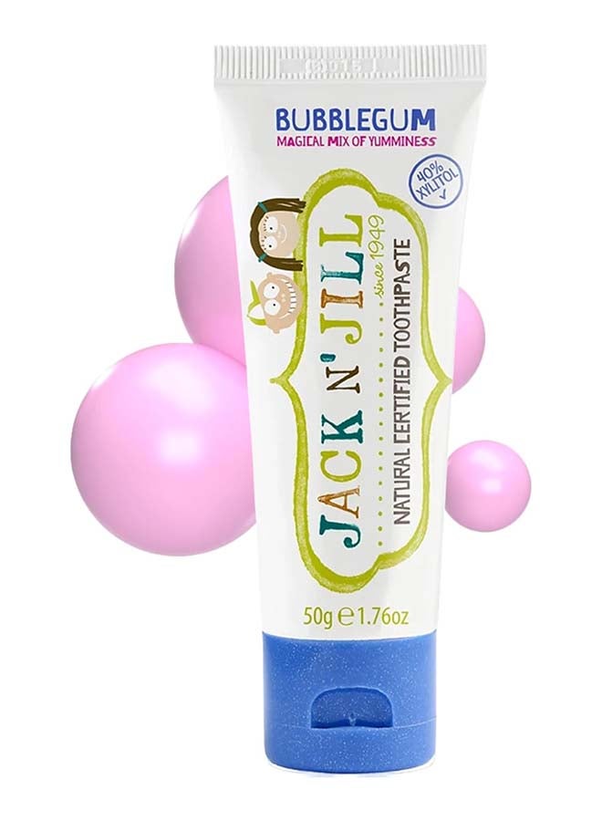 Jack N' Jill Natural Toothpaste Bubble Gum 50g, Ecocert Certified, Gentle, Fluoride-Free, Safe, Fun Oral Care for Kids - Image 1