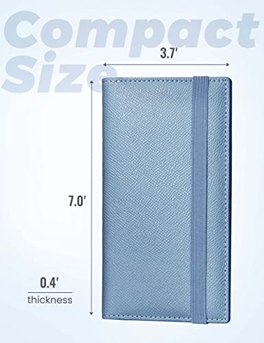 Yarnic Checkbook Cover for Personal Checkbook, Checkbook Holder with Pen Holder & Built-in Clear Plastic Divider for Duplicate Checks (Grey Blue) - Image 5
