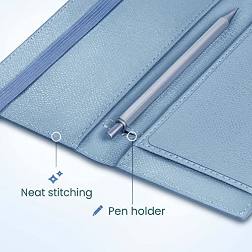 Yarnic Checkbook Cover for Personal Checkbook, Checkbook Holder with Pen Holder & Built-in Clear Plastic Divider for Duplicate Checks (Grey Blue) - Image 3