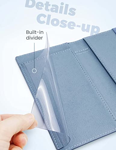 Yarnic Checkbook Cover for Personal Checkbook, Checkbook Holder with Pen Holder & Built-in Clear Plastic Divider for Duplicate Checks (Grey Blue) - Image 4