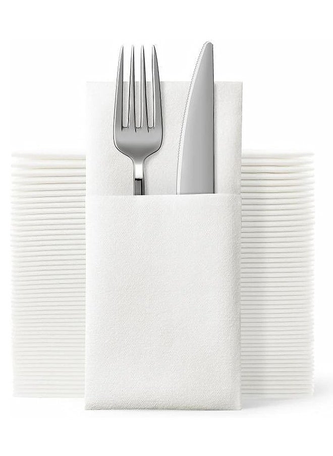 Fanski 50-Piece Disposable Cloth Like Napkins, Built-in Flatware Pocket, Wedding Party Linen Feel White Napkin, Prefolded for Silverware,16*16 Inch,White  - Image 1
