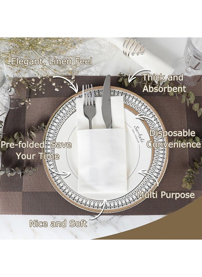 Fanski 50-Piece Disposable Cloth Like Napkins, Built-in Flatware Pocket, Wedding Party Linen Feel White Napkin, Prefolded for Silverware,16*16 Inch,White  - Image 2