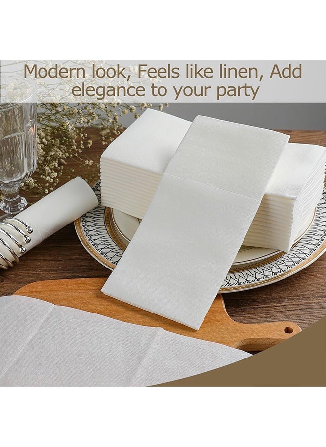 Fanski 50-Piece Disposable Cloth Like Napkins, Built-in Flatware Pocket, Wedding Party Linen Feel White Napkin, Prefolded for Silverware,16*16 Inch,White  - Image 5