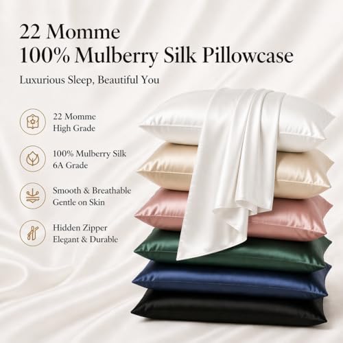 ROSEWARD White Silk Pillow Cases King with Zipper Made in USA Real 22 Momme Mulberry Silk Pillowcase for Hair and Skin Premium Pillow Cover 100 Organic Anti Acne 1 Pc 20x36 King White - Image 3
