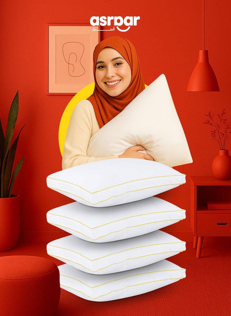 Asraar Premium 20 cm Thick Cotton Bed Pillow, 1000 Grams Hotel-Quality Cooling Pillow, Standard Size 75 x 50 cm - Ideal for All Sleep Positions, Fluffy Bed Pillows for Bed, Machine Washable Bed Pillow - White 4 Pillow  - Image 1
