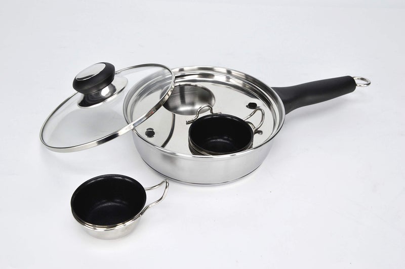 Egg Poacher Pan  Stainless Steel Poached Egg Cooker  Perfect Poached Egg Maker  Induction Cooktop Egg Poachers Cookware Set with 4 Nonstick Large Silicone Egg Poacher Cups