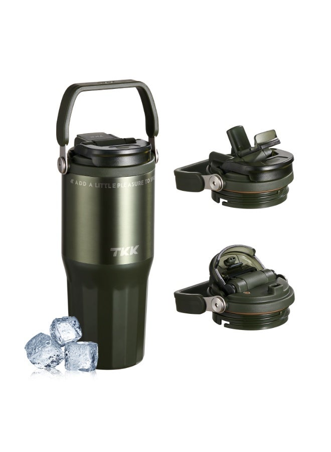 TKK 730ml Stainless Steel Water Bottle Keep Temperature for 6 to 12 Hours with Handle | Green - Image 1