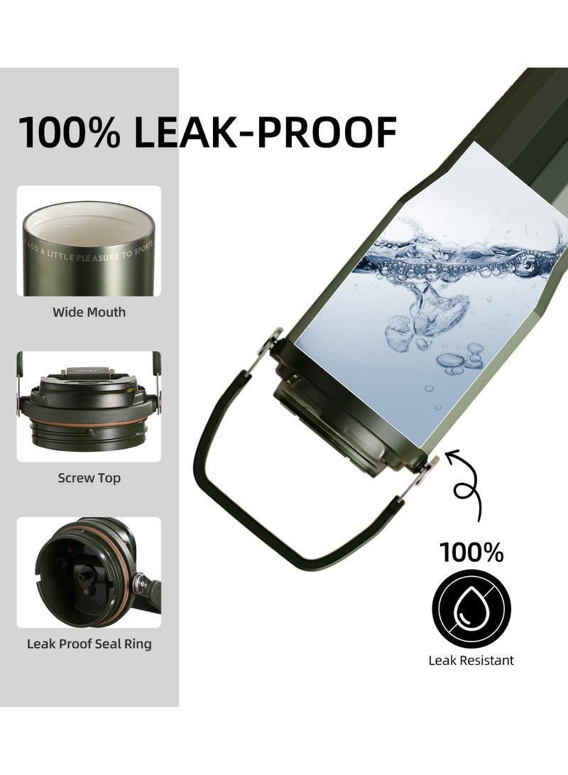 TKK 730ml Stainless Steel Water Bottle Keep Temperature for 6 to 12 Hours with Handle | Green - Image 4