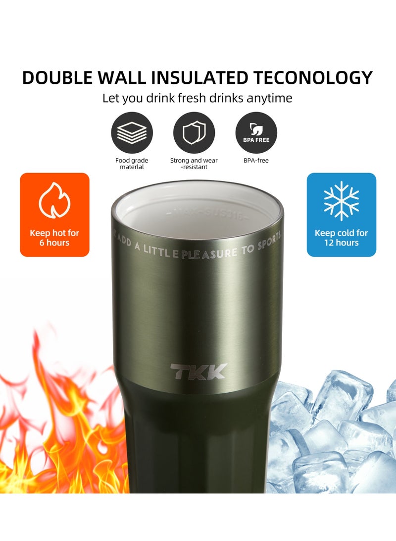 TKK 730ml Stainless Steel Water Bottle Keep Temperature for 6 to 12 Hours with Handle | Green - Image 3
