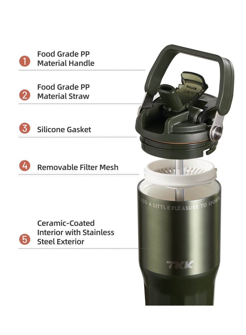 TKK 730ml Stainless Steel Water Bottle Keep Temperature for 6 to 12 Hours with Handle | Green - Image 2