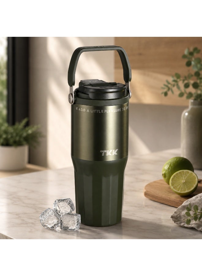 TKK 730ml Stainless Steel Water Bottle Keep Temperature for 6 to 12 Hours with Handle | Green - Image 1