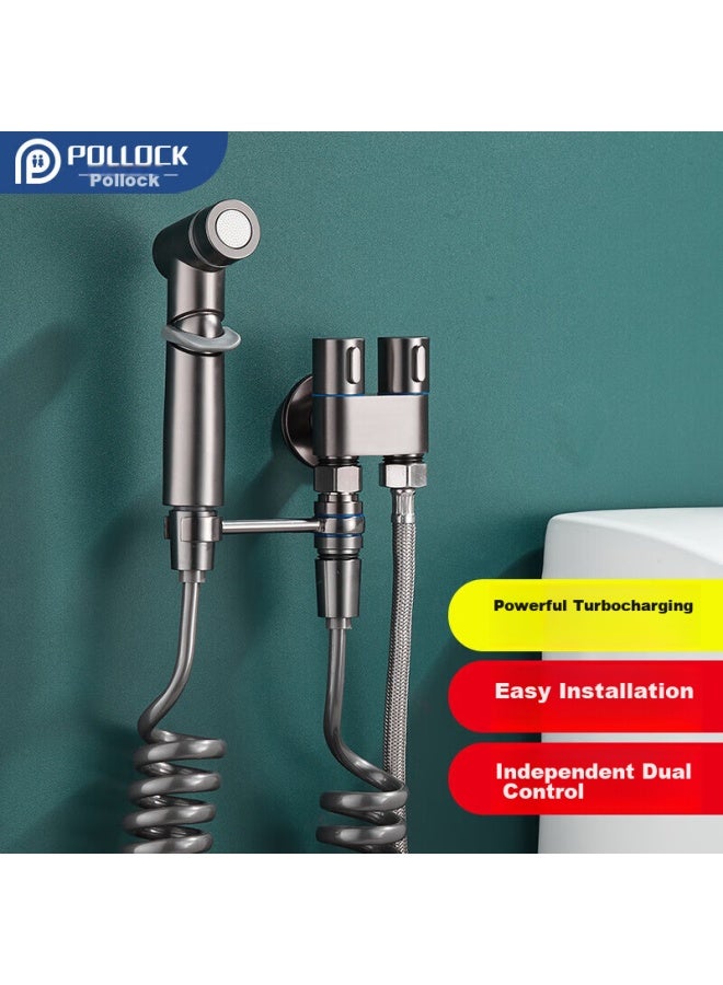 Pollock Toilet Spray Gun, Toilet Companion, One-in Two-out Angle Valve, Toilet Spray Gun Set, Pressure-increasing Full Copper Flush Spray Gun - Image 1
