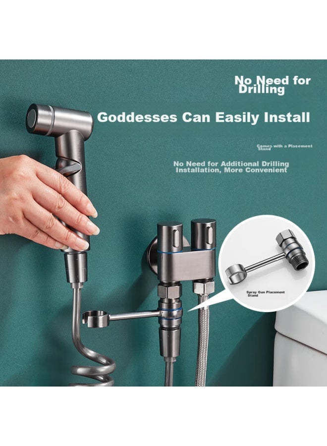 Pollock Toilet Spray Gun, Toilet Companion, One-in Two-out Angle Valve, Toilet Spray Gun Set, Pressure-increasing Full Copper Flush Spray Gun - Image 5