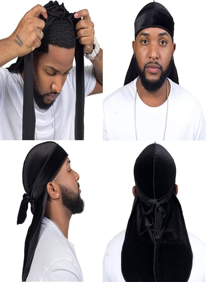 ForceWave Velvet Durag for Men - 6 Pack with a Wave Cap, 41-Inch Long Tail and Wide Strap for 360, 540 and 720 Waves (Assorted Colors) - Image 2