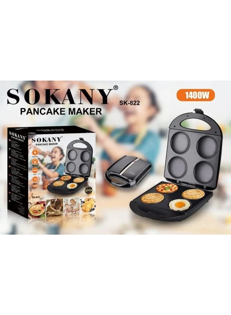 سوكاني صانعة بان كيك كهربائية سوكاني، قوة عالية 1400 واط، سطح غير لاصق بـ 4 فتحات، متعددة الوظائف للفطائر والبيض – موديل SK-822 - Image 2