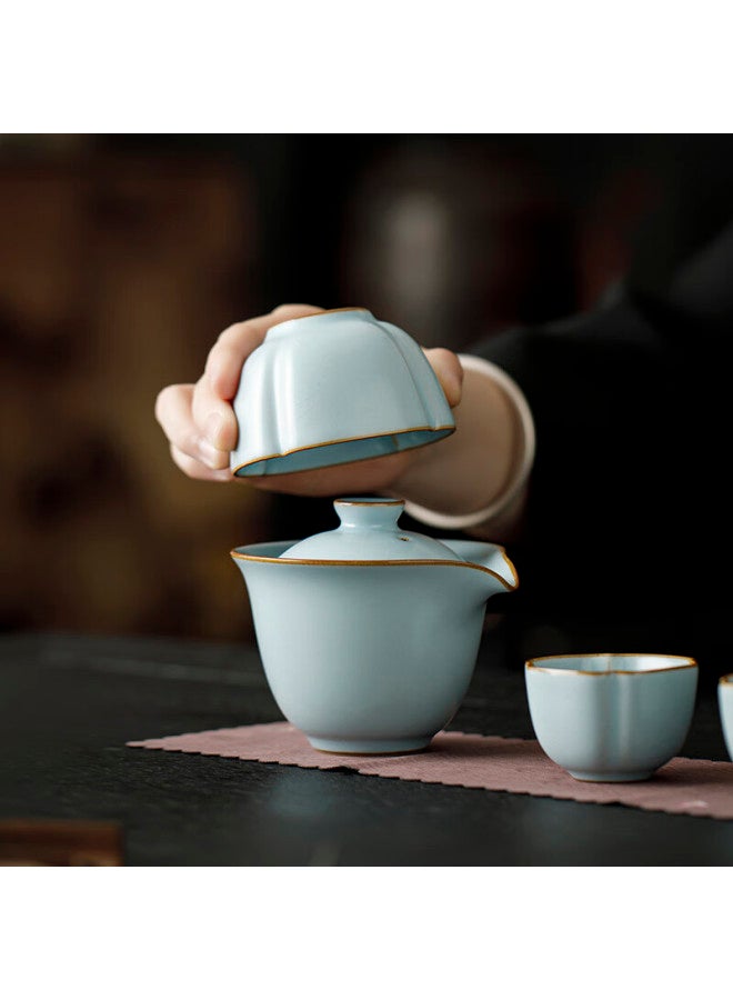 Tangfeng Li Guilian Ru Kiln Travel Tea Set Portable Quick Cup Song Yun Ru Kiln Qingyun Travel Tea Set Gift Box - Image 2