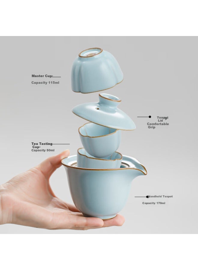 Tangfeng Li Guilian Ru Kiln Travel Tea Set Portable Quick Cup Song Yun Ru Kiln Qingyun Travel Tea Set Gift Box - Image 1