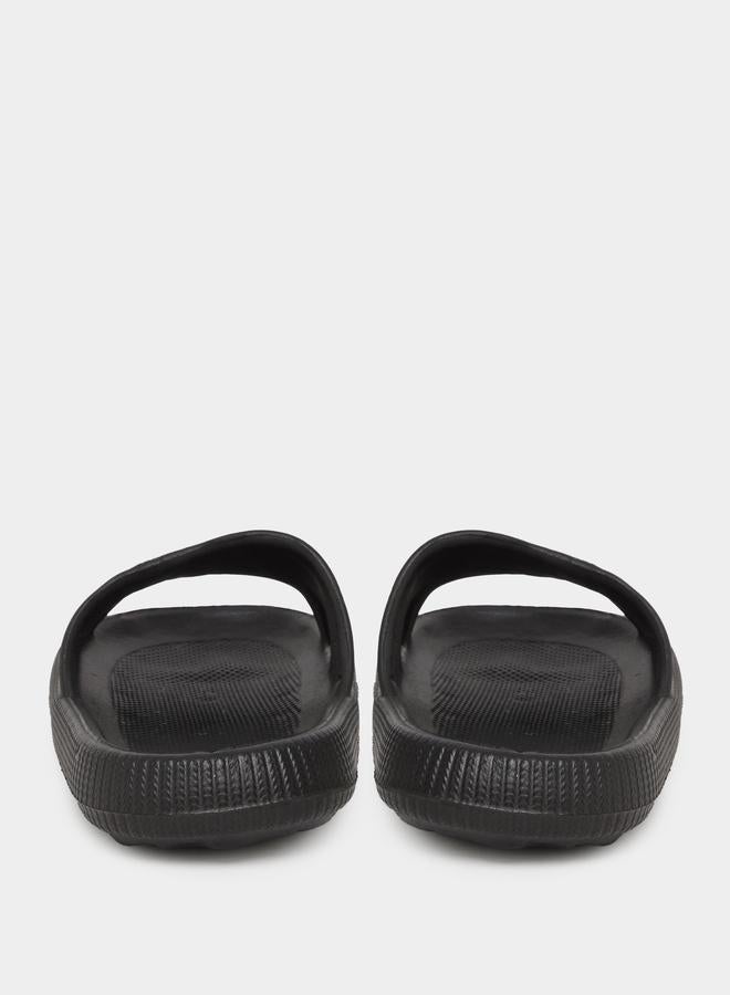 Styli Black Textured Comfort Slides - Image 5