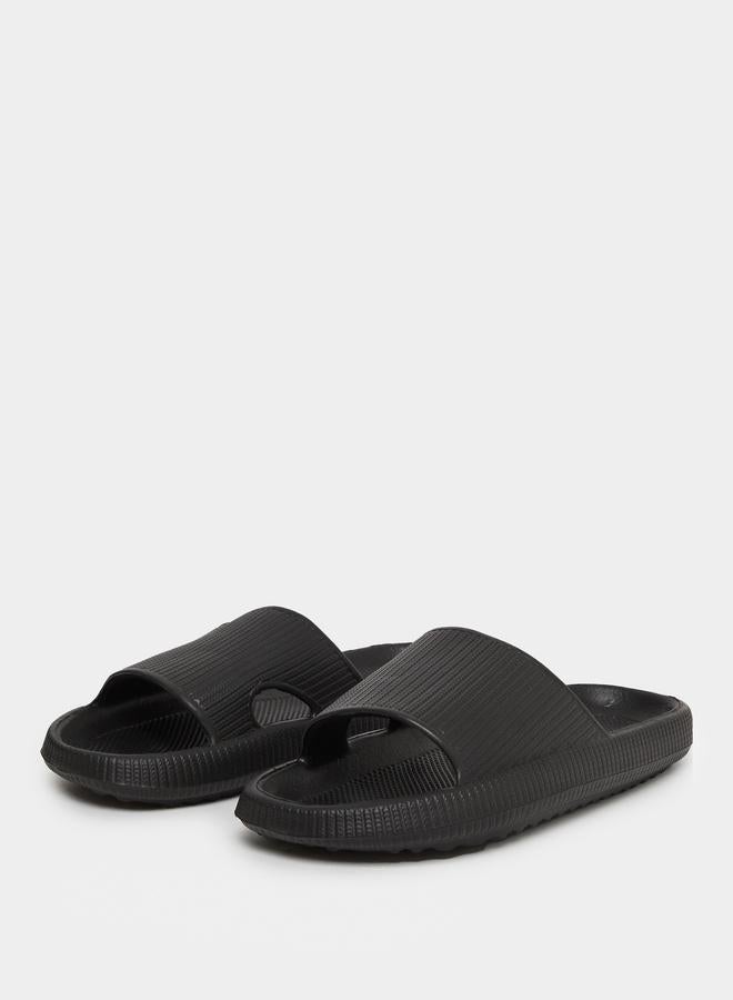 Styli Black Textured Comfort Slides - Image 3